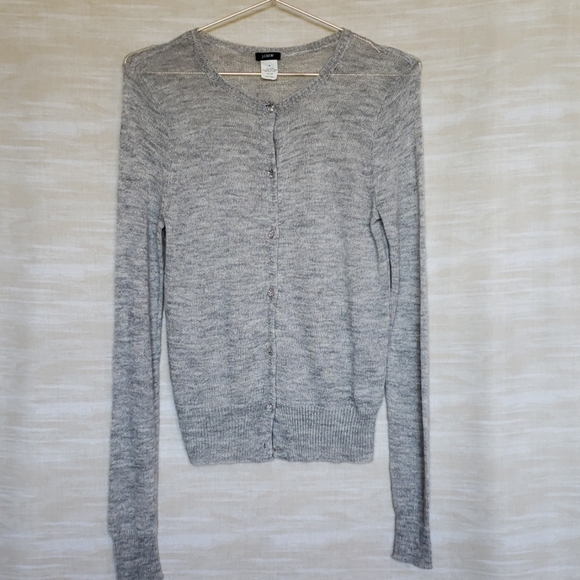 J. Crew M heather gray crystal button cardigan - Picture 3 of 5